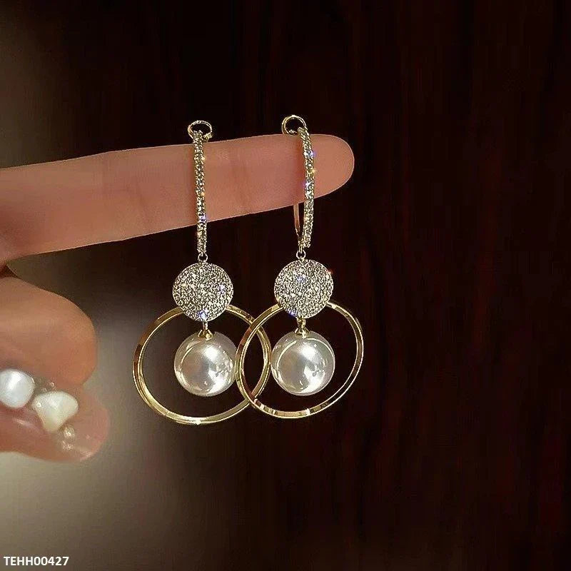 BTO Coin Pearl Drop Hoop Earrings – TEHH00427