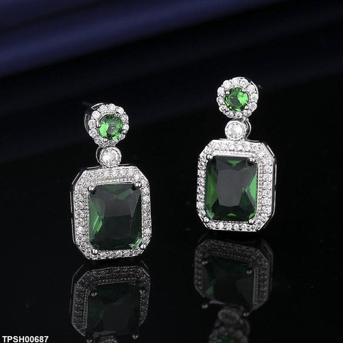 Silver-Plated Square Drop Pendant & Earring Set for Women – TPSH00687