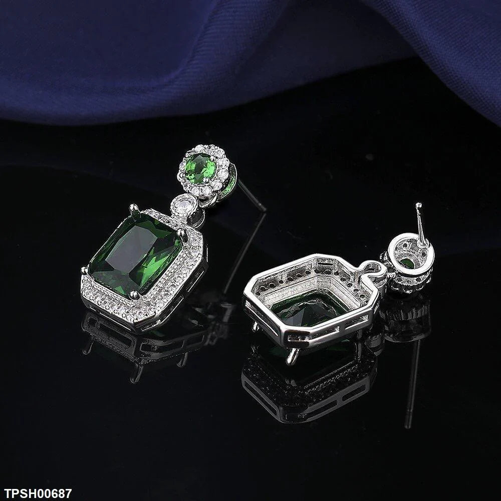 Silver-Plated Square Drop Pendant & Earring Set for Women – TPSH00687