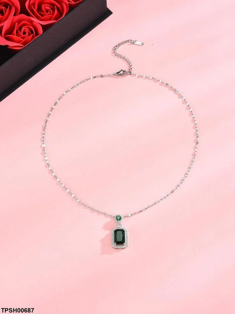 Silver-Plated Square Drop Pendant & Earring Set for Women – TPSH00687