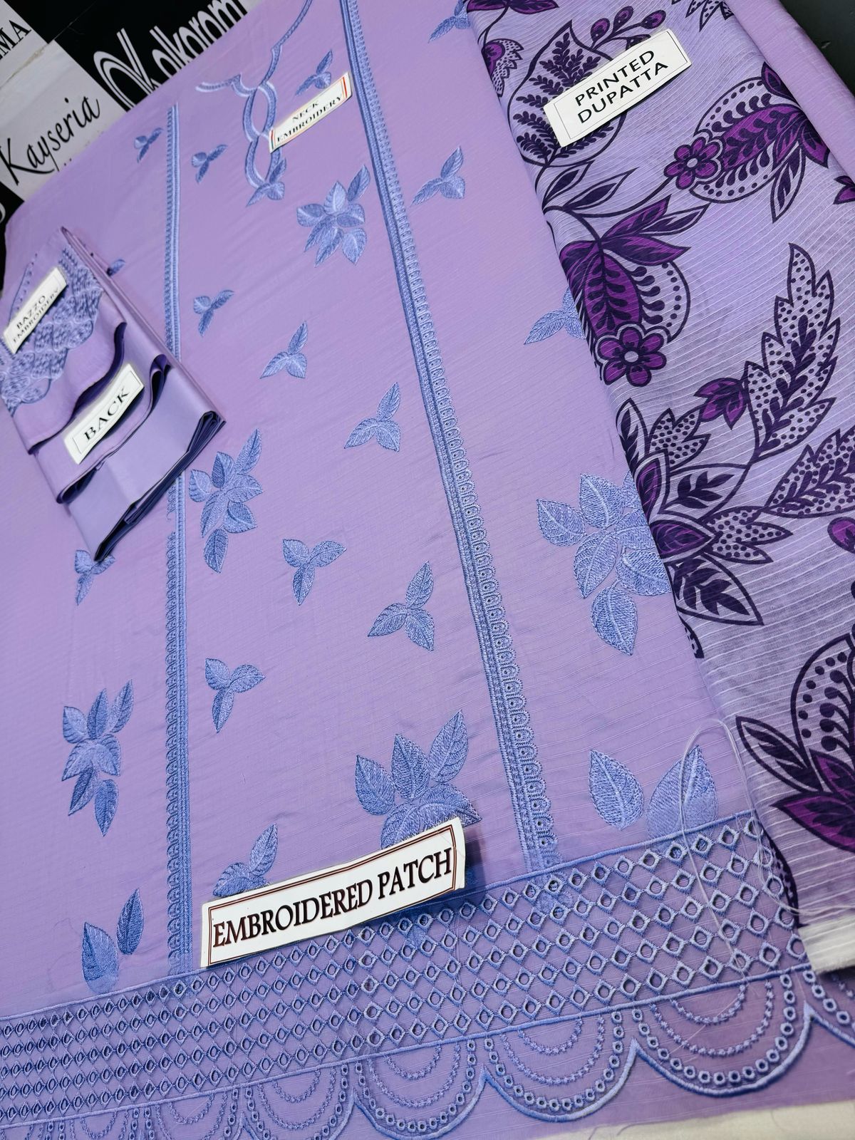 Lavender Embroidered 3-Piece Lawn Suit with Chiffon Dupatta