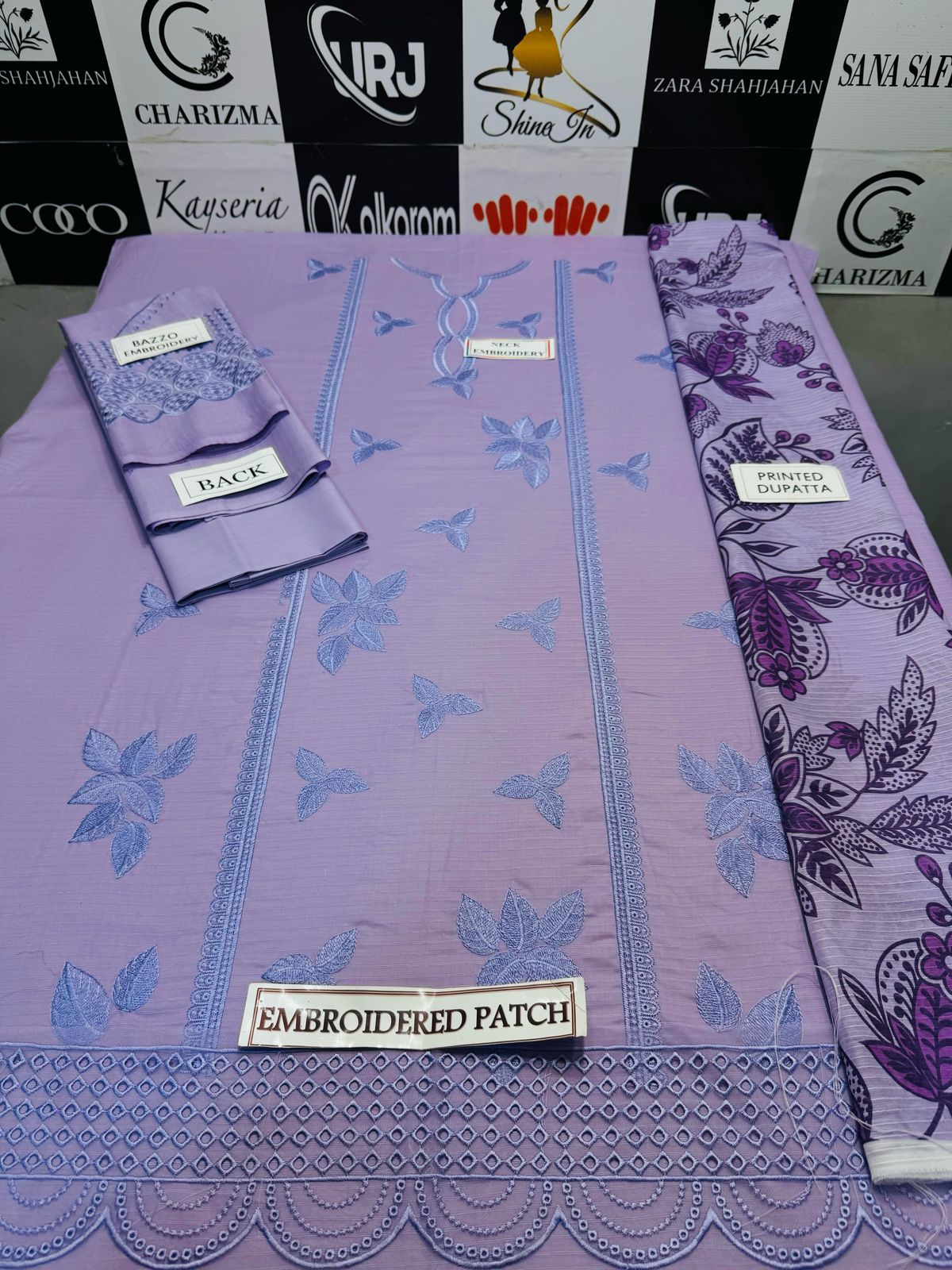 Lavender Embroidered 3-Piece Lawn Suit with Chiffon Dupatta