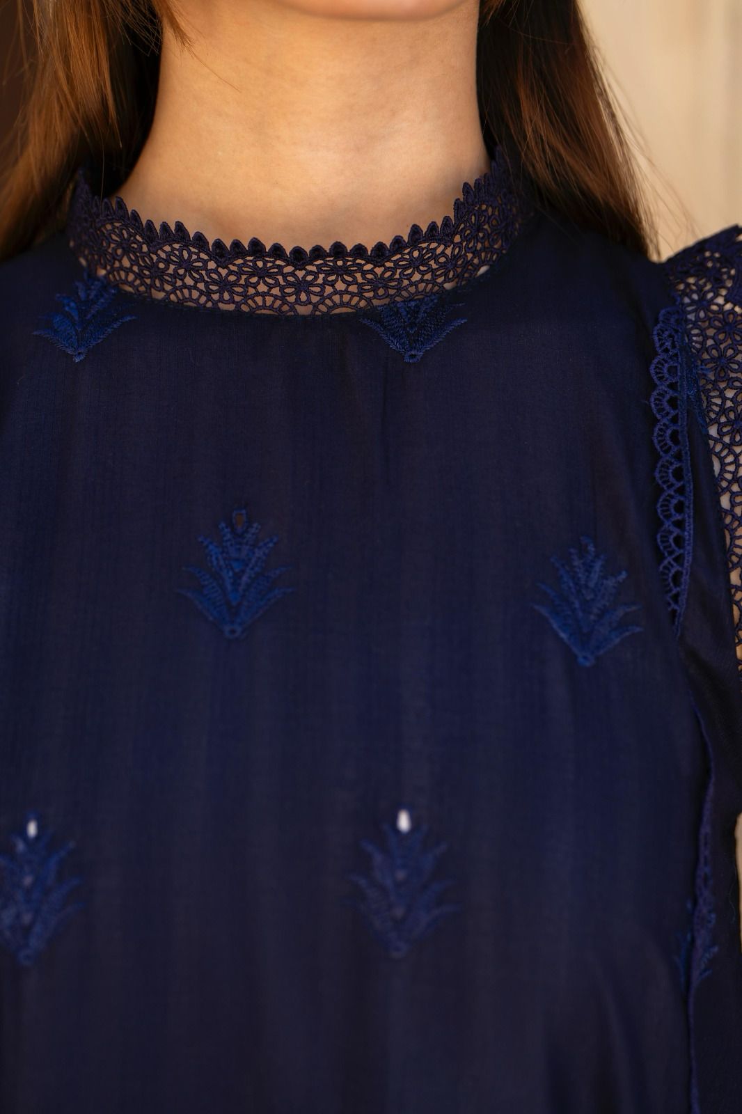 Navy Blue Embroidered Lawn 3-Piece Unstitched Suit – Luxury Edition